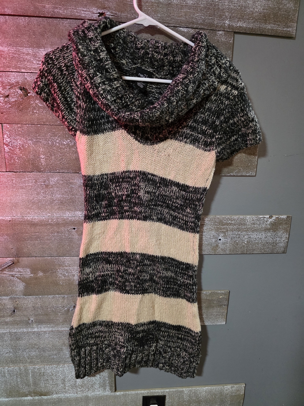 Rue21 Cream and Black Striped Cowl Neck Midi Sweater Dress